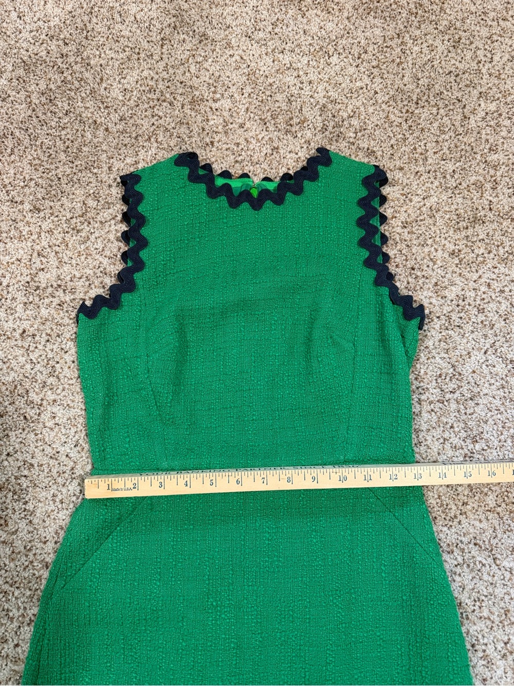 J Crew Tweed Dress Green Black Ric Rac Scallop Trim Sleeveless Size 0P - Picture 11 of 16